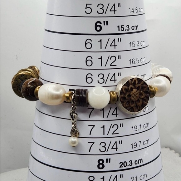 Silpada B1989 Pearl  Bronzite Howlite BrassSterling silver stretch Bracelet - Picture 6 of 9